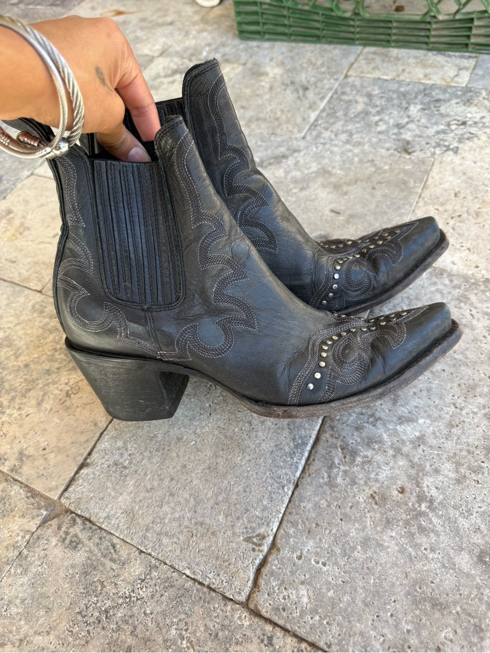 Old Gringo Black Studded Western Ankle Boots